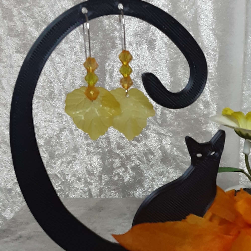Handmade Fall Autumn Earrings Golden Yellow With Crystals